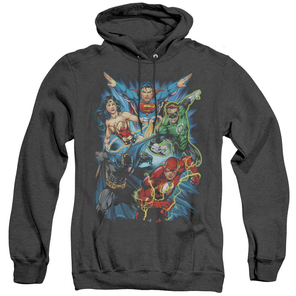 Justice League Of America Jl Assemble Mens Heather Hoodie Black Officially Licensed