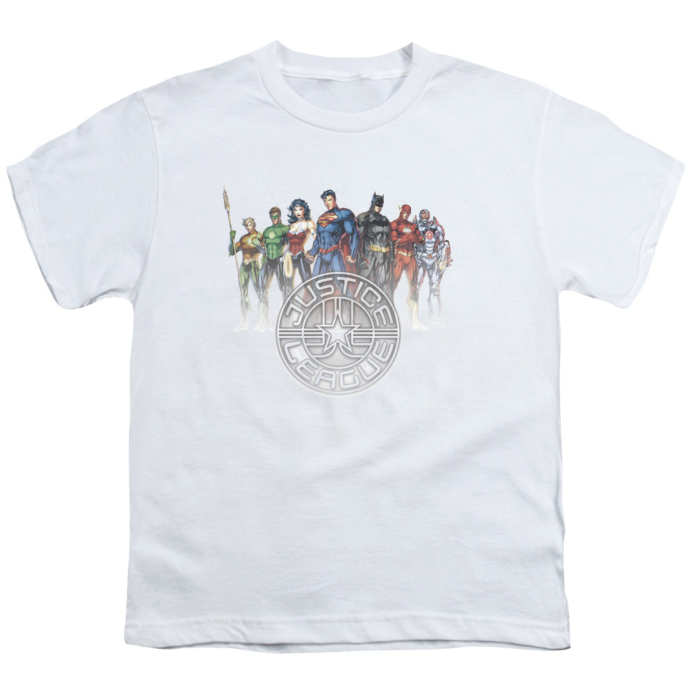 Justice League Circle Crest Kids Youth T Shirt White Officially Licensed