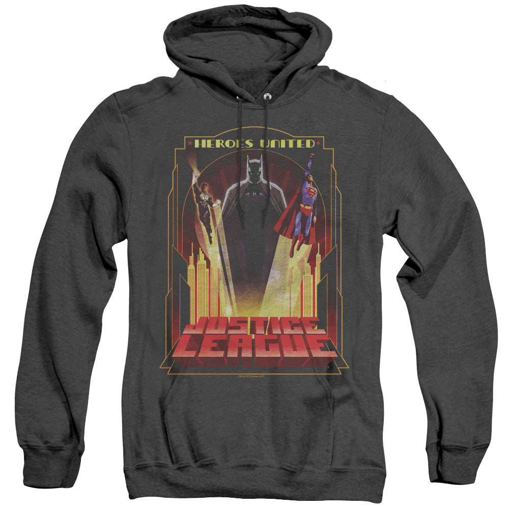 Justice League Of America Heroes United Mens Heather Hoodie Black Officially Licensed
