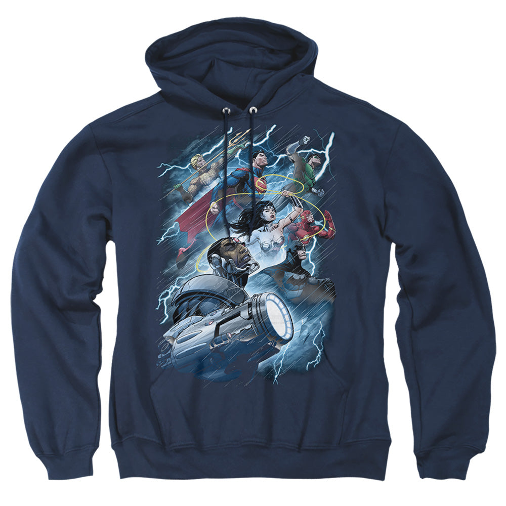 Justice League Of America Ride The Lightening Mens Hoodie Navy Officially Licensed