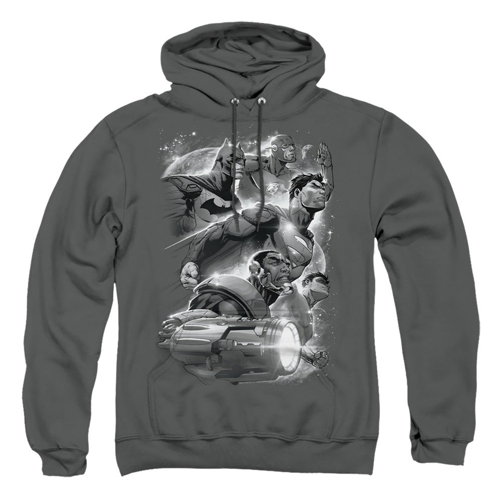 Justice League Of America Atmospheric Mens Hoodie Charcoal Officially Licensed