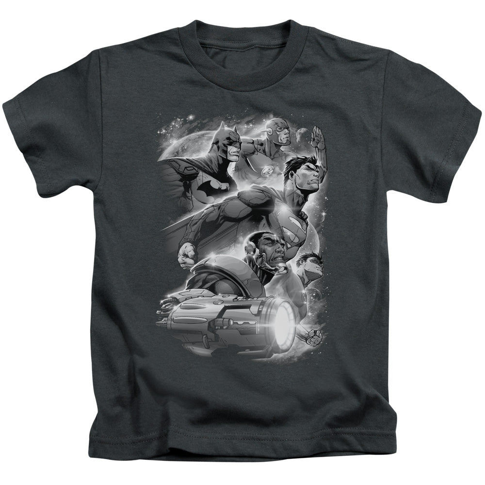 Justice League Atmospheric Juvenile Kids Youth T Shirt Charcoal Officially Licensed