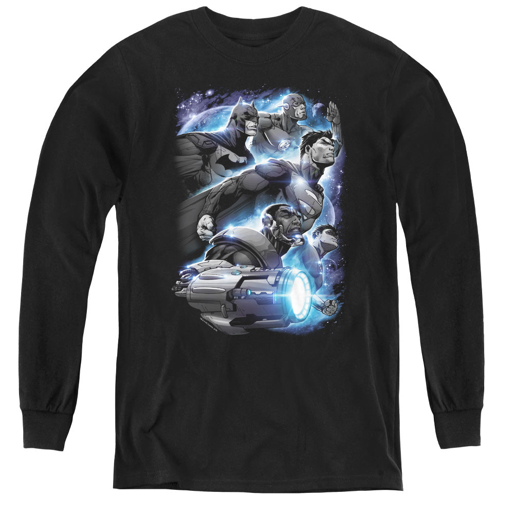 Justice League Atmospheric Long Sleeve Kids Youth T Shirt Black Officially Licensed
