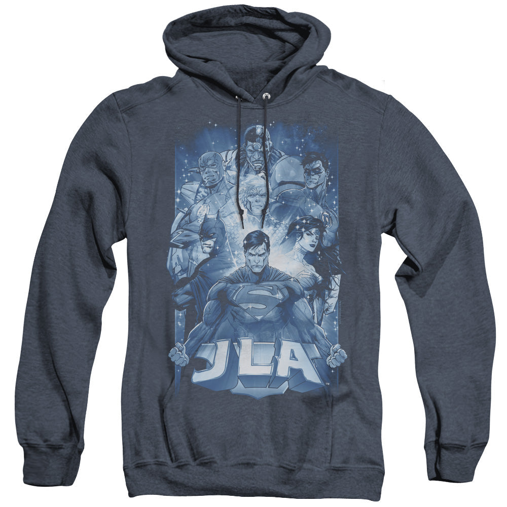 Justice League Burst Heather Mens Hoodie Navy Blue Blue Officially Licensed