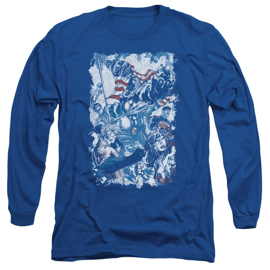 Justice League Of America American Justice Mens Long Sleeve Shirt Royal Blue Officially Licensed