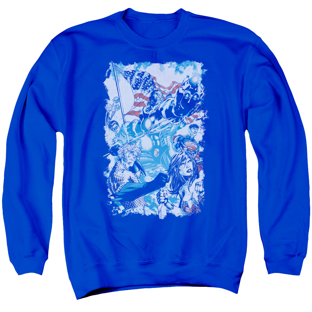 Justice League American Justice Mens Crewneck Sweatshirt Royal Blue Officially Licensed