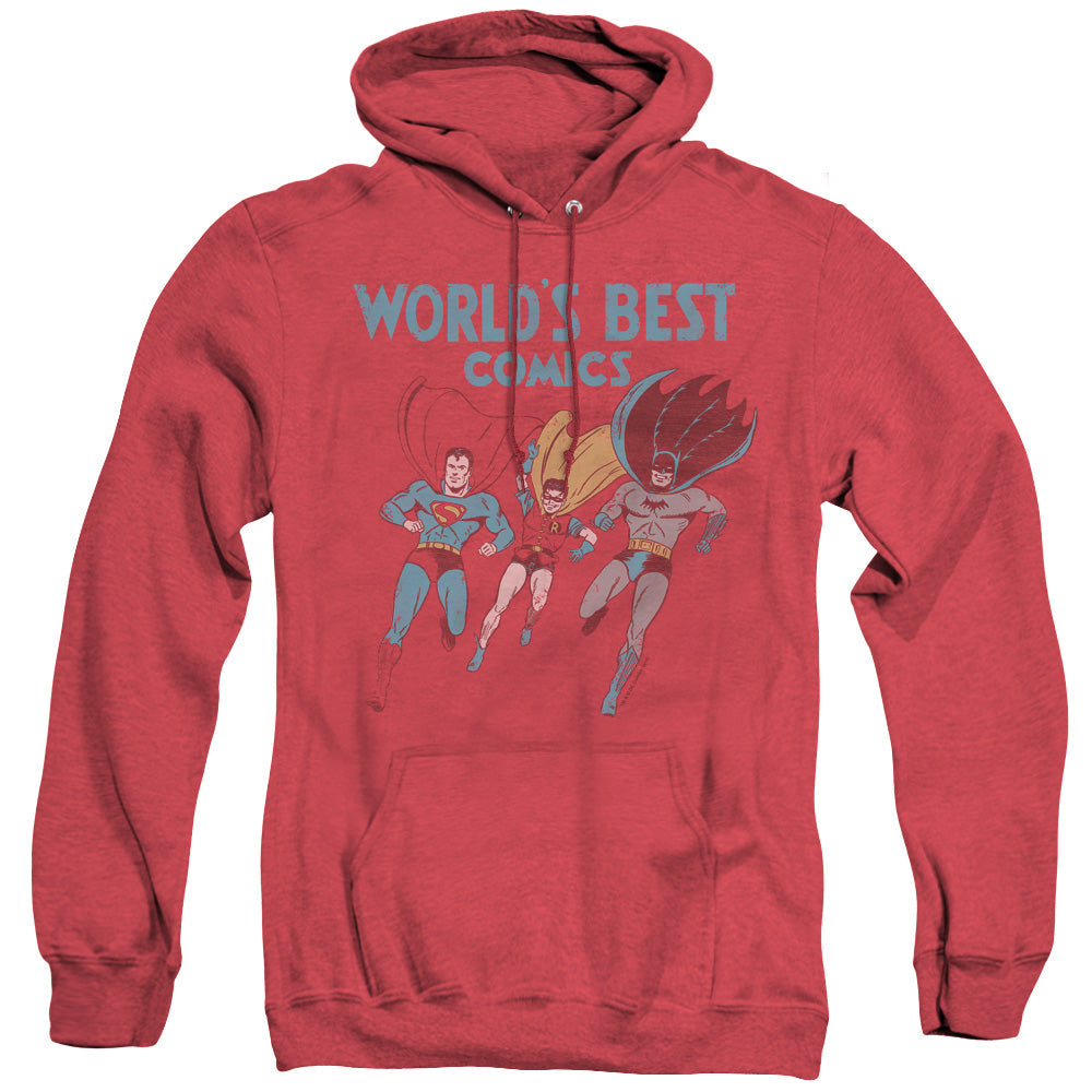 Justice League Of America Worlds Best Heather Mens Hoodie Red Officially Licensed