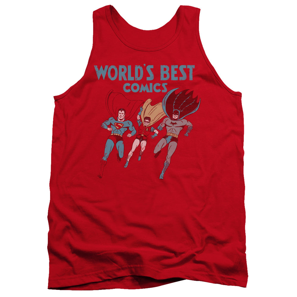 Justice League Worlds Best Mens Tank Top Shirt Red Officially Licensed