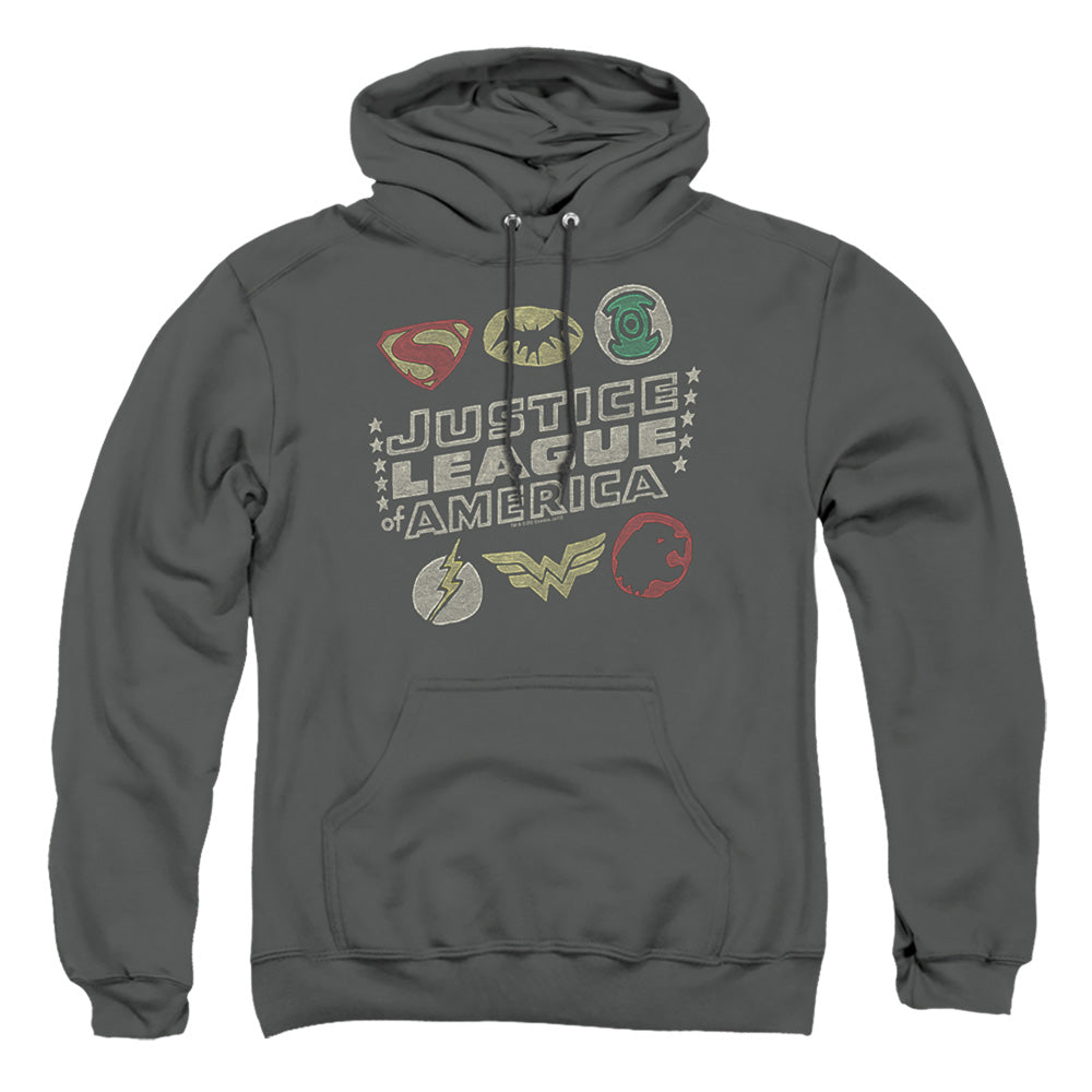 Justice League Of America Symbols Mens Hoodie Charcoal Officially Licensed