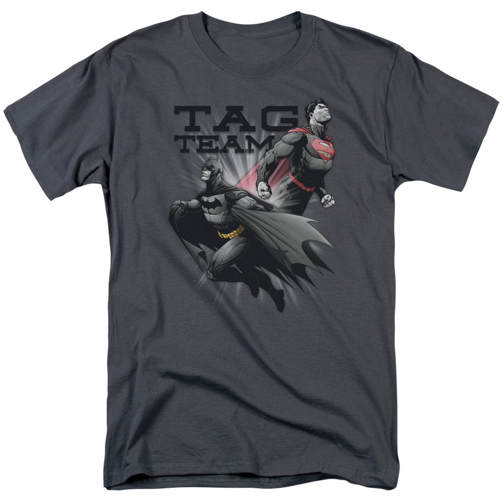 Justice League Of America Tag Team Mens T Shirt Charcoal Officially Licensed