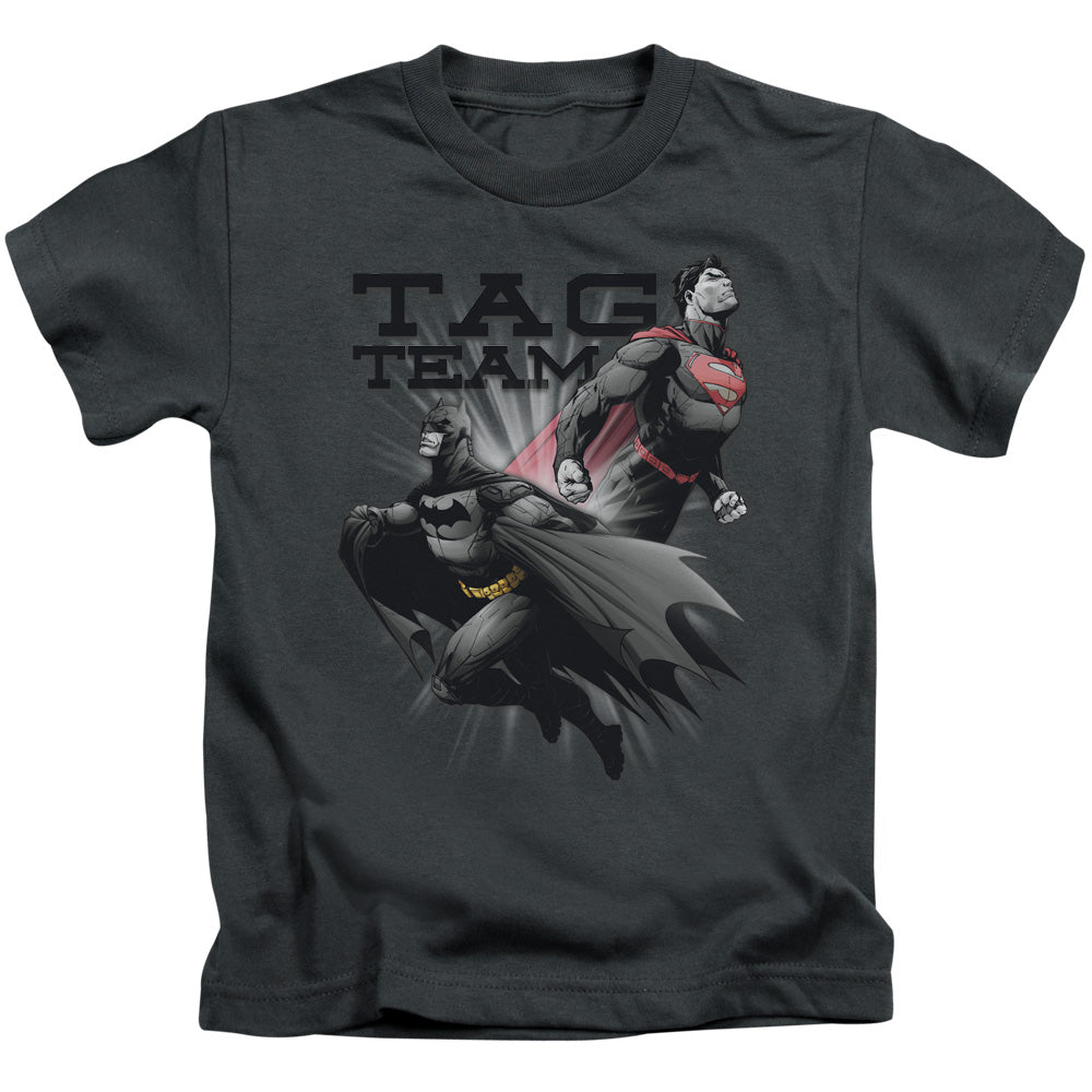 Justice League Tag Team Juvenile Kids Youth T Shirt Charcoal Officially Licensed