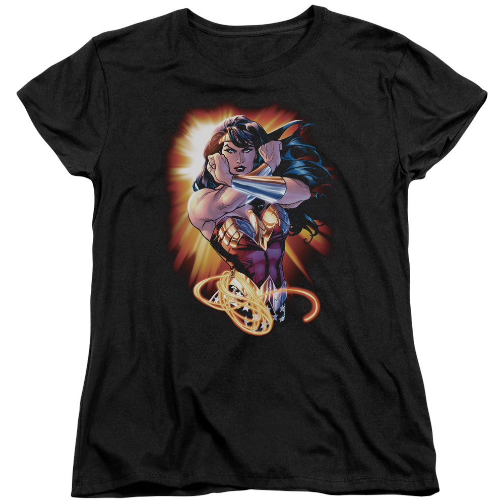 Justice League Wonder Rays Womens T Shirt Black Officially Licensed
