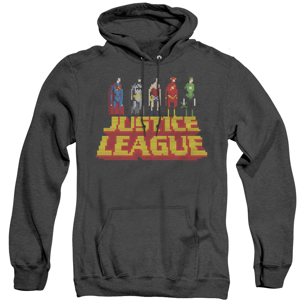 Justice League Standing Above Heather Mens Hoodie Black Officially Licensed
