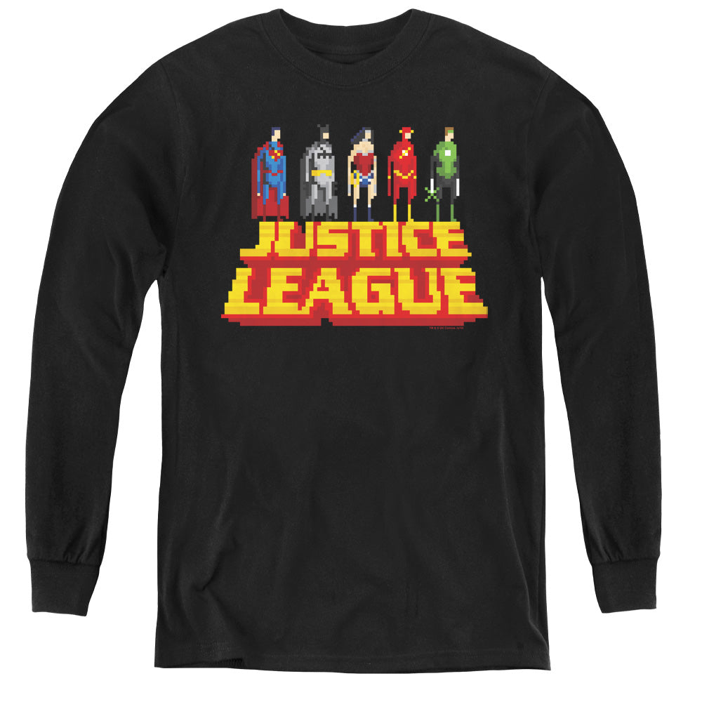 Justice League Standing Above Long Sleeve Kids Youth T Shirt Black Officially Licensed