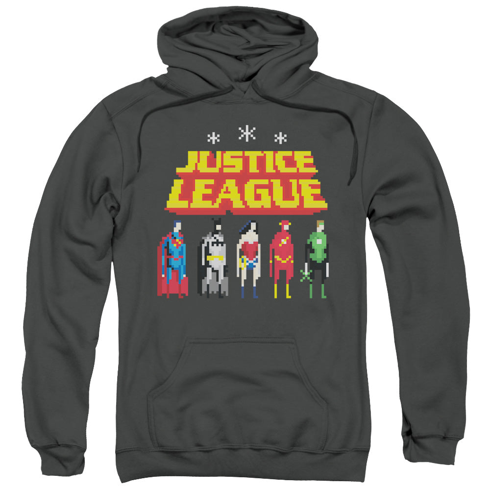 Justice League Standing Below Mens Hoodie Charcoal Officially Licensed