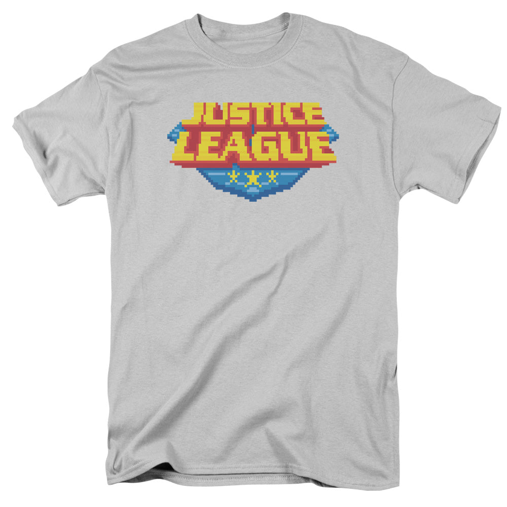 Justice League Of America 8 Bit Logo Mens T Shirt Silver Officially Licensed