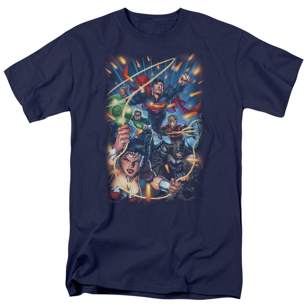Justice League Of America Under Attack Mens T Shirt Navy Officially Licensed