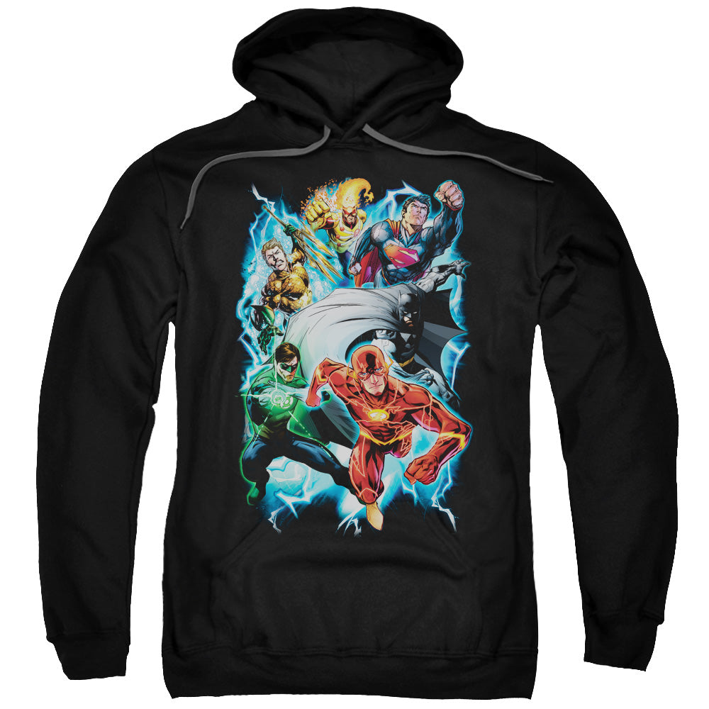 Justice League Electric Team Mens Hoodie Black Officially Licensed