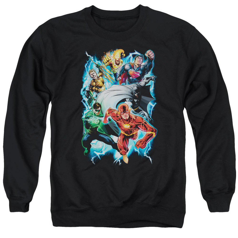 Justice League Electric Team Mens Crewneck Sweatshirt Black Officially Licensed