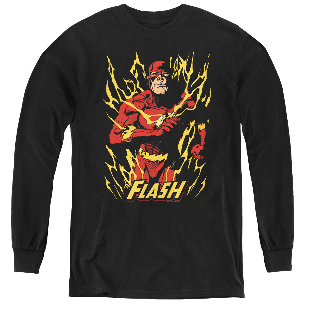 Justice League Flash Flare Long Sleeve Kids Youth T Shirt Black Officially Licensed