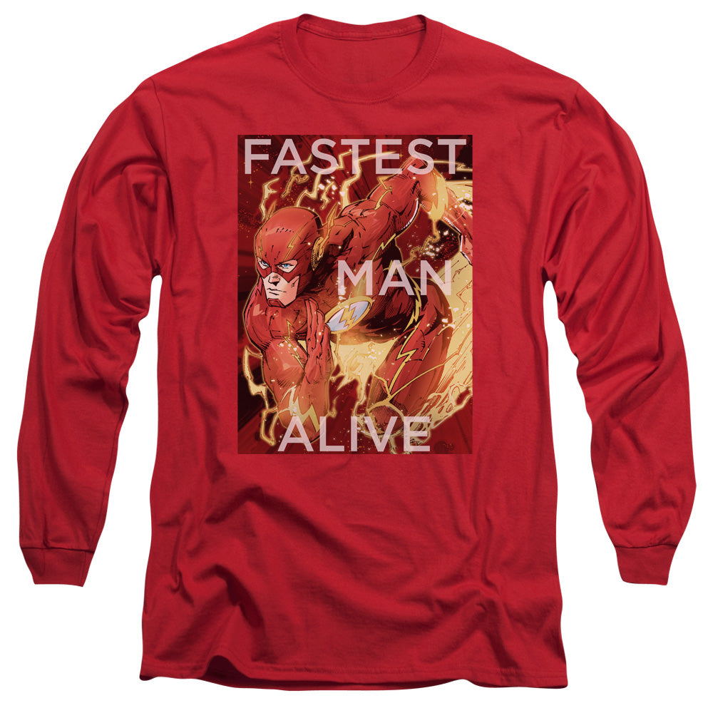 Jla Fastest Man Alive Mens Long Sleeve Shirt Red Officially Licensed