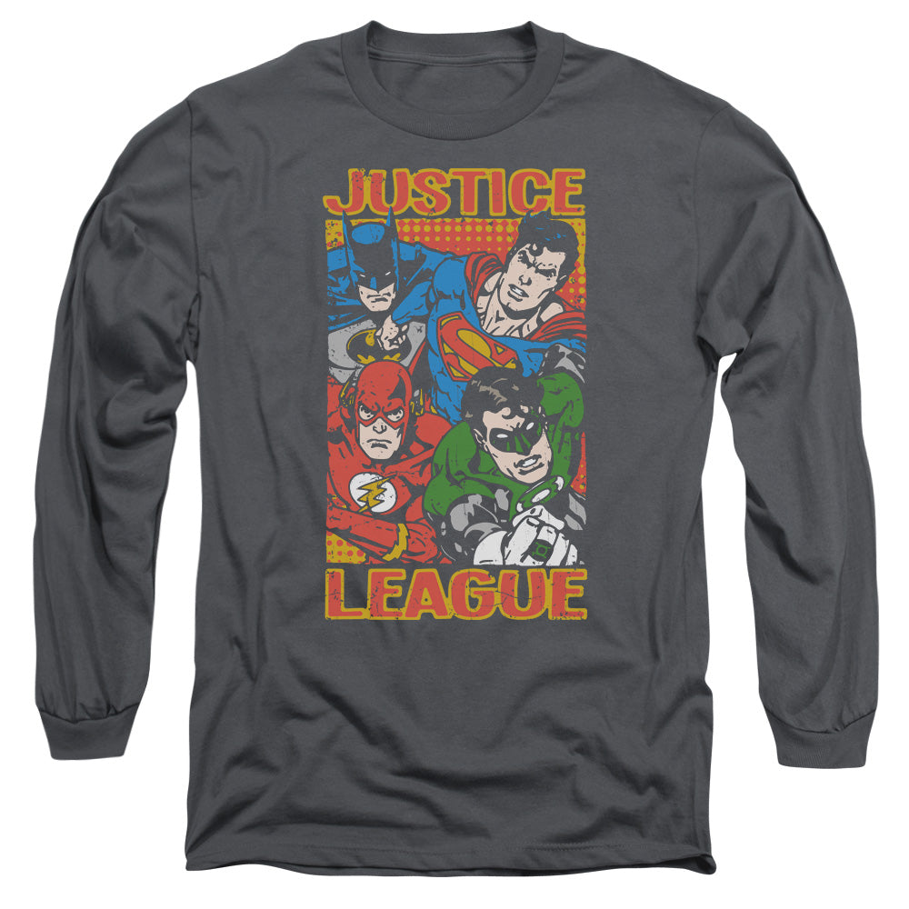 Jla Hero Mashup Mens Long Sleeve Shirt Charcoal Officially Licensed