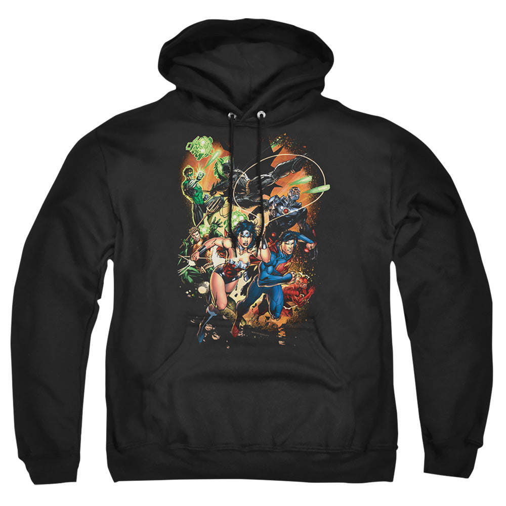 Justice League Of America Battle Ready Mens Hoodie Black Officially Licensed