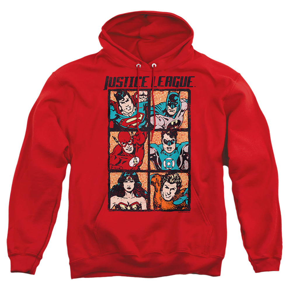 Justice League Of America Rough Panels Mens Hoodie Red Officially Licensed