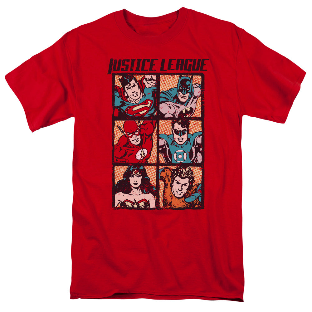 Justice League Of America Rough Panels Mens T Shirt Red Officially Licensed