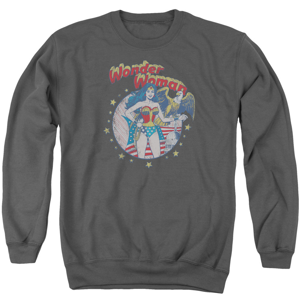 Justice League at Your Service Mens Crewneck Sweatshirt Charcoal Officially Licensed
