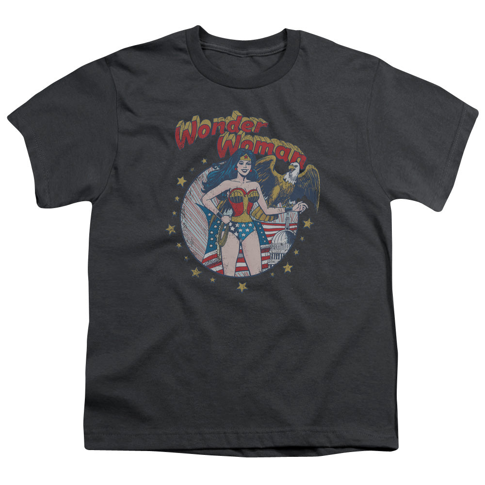 Justice League at Your Service Kids Youth T Shirt Charcoal Officially Licensed