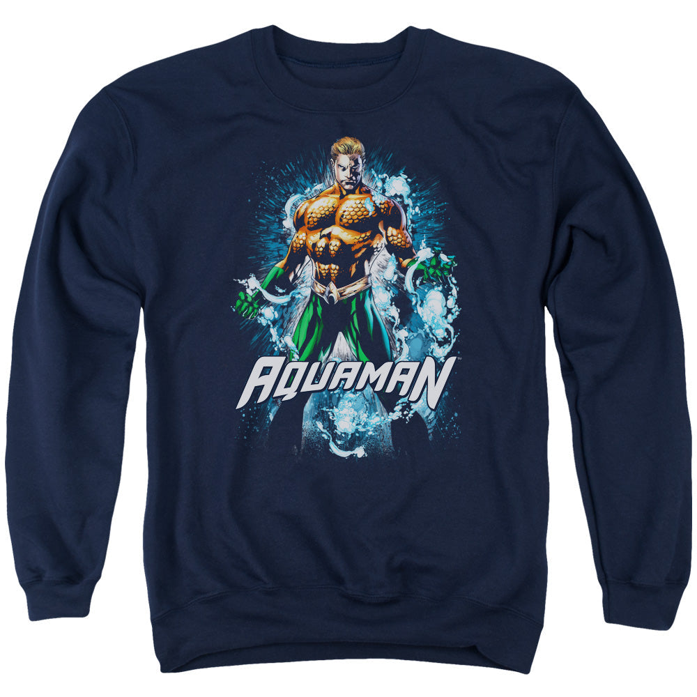 Justice League Water Powers Mens Crewneck Sweatshirt Navy Blue Blue Officially Licensed