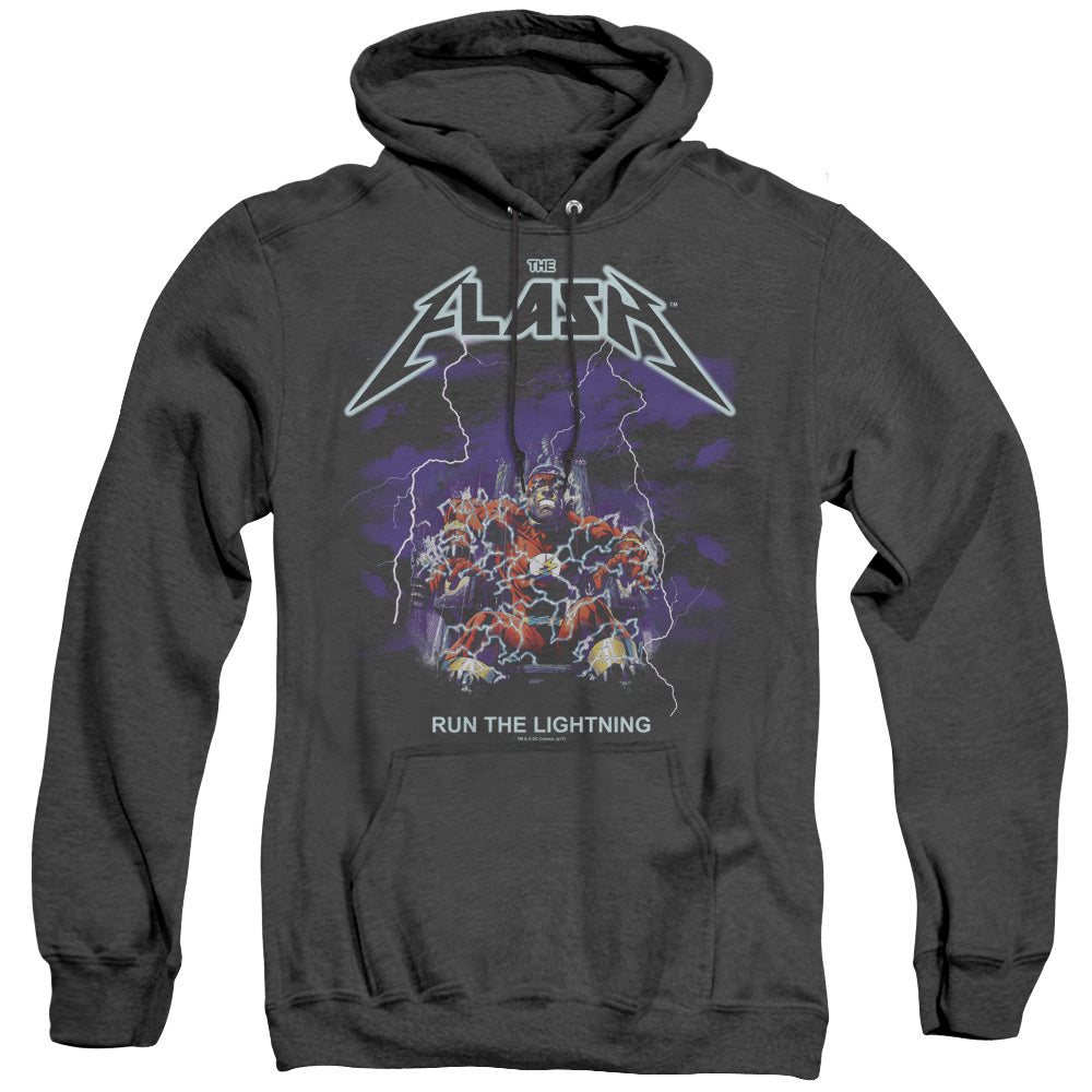Dc Flash Run The Lightning Heather Mens Hoodie Black Officially Licensed
