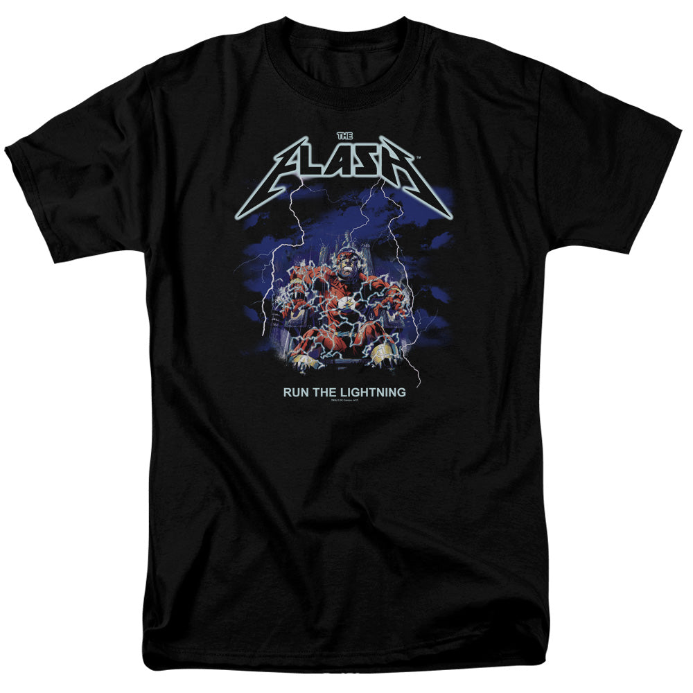 Dc Flash Run The Lightning Mens T Shirt Black Officially Licensed