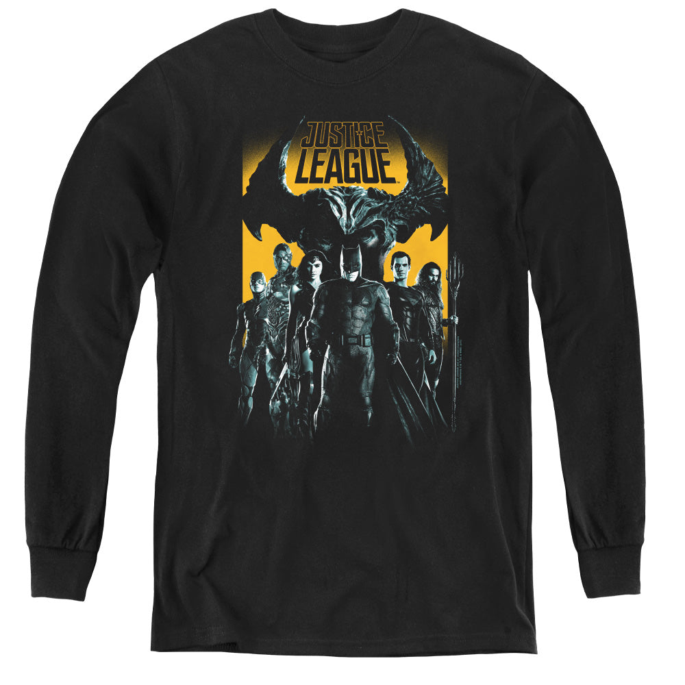 Justice League Movie Stand Up to Evil Long Sleeve Kids Youth T Shirt Black Officially Licensed