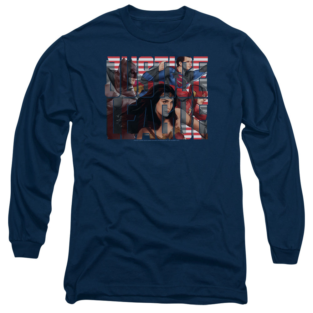 Justice League Movie Rally Mens Long Sleeve Shirt Navy Officially Licensed