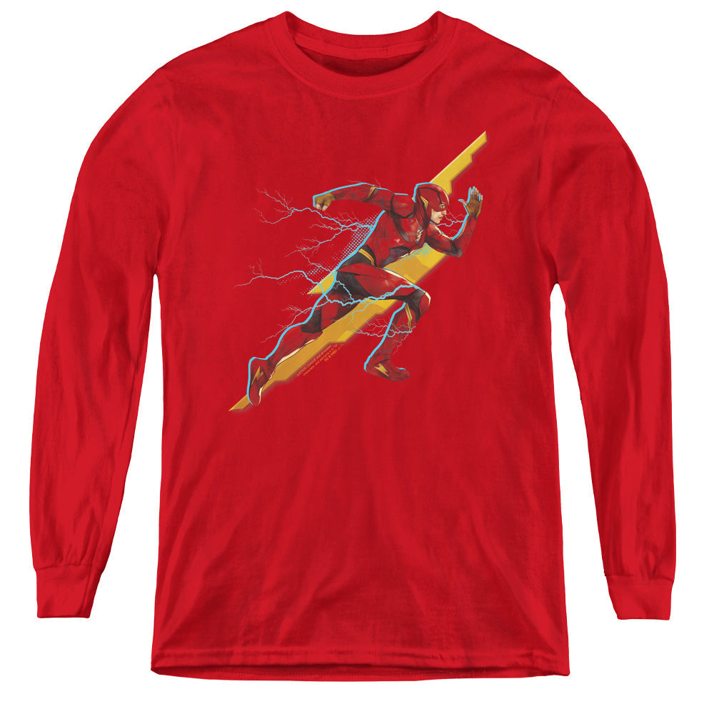 Justice League Movie Flash Forward Long Sleeve Kids Youth T Shirt Red Officially Licensed