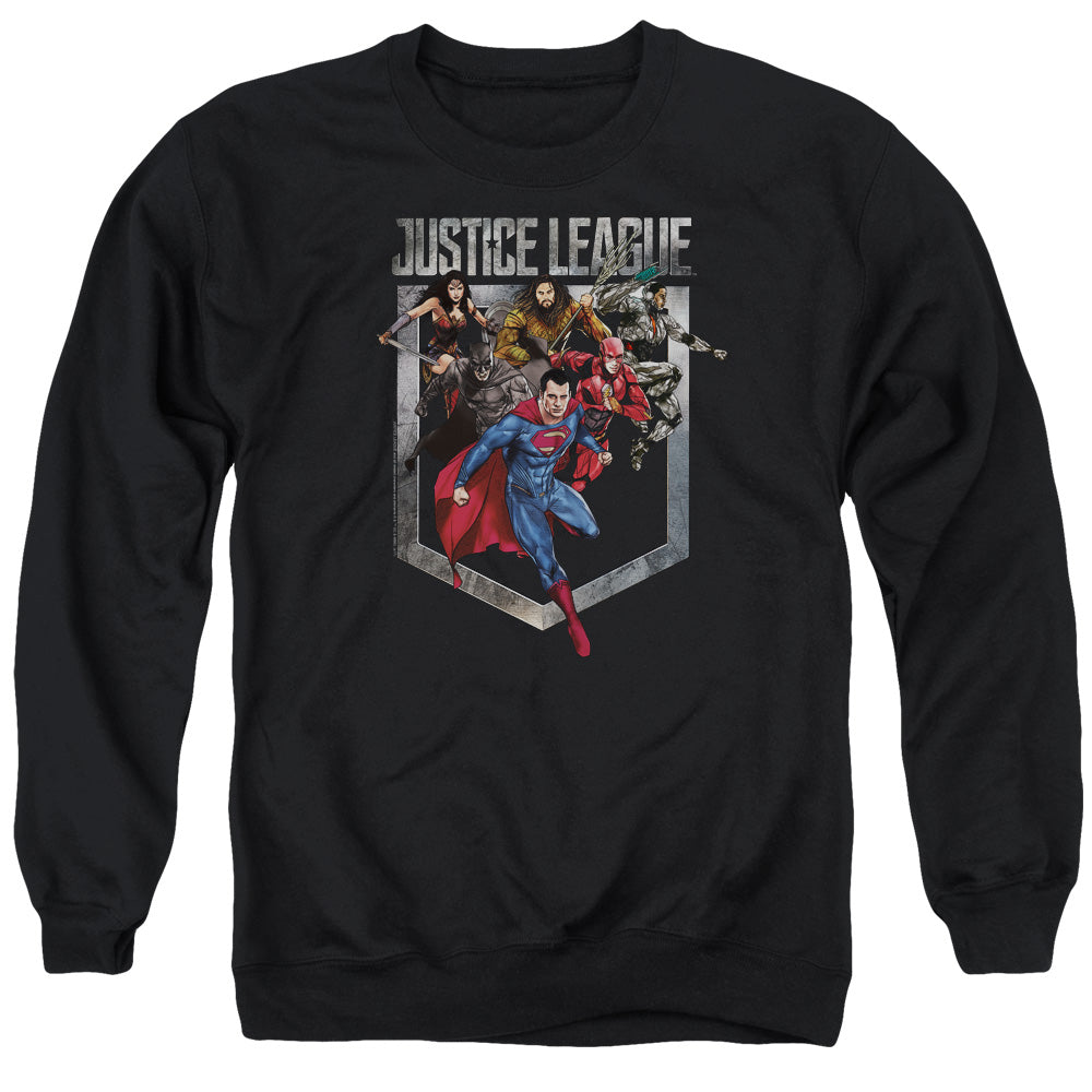 Justice League Movie Charge Mens Crewneck Sweatshirt Black Officially Licensed
