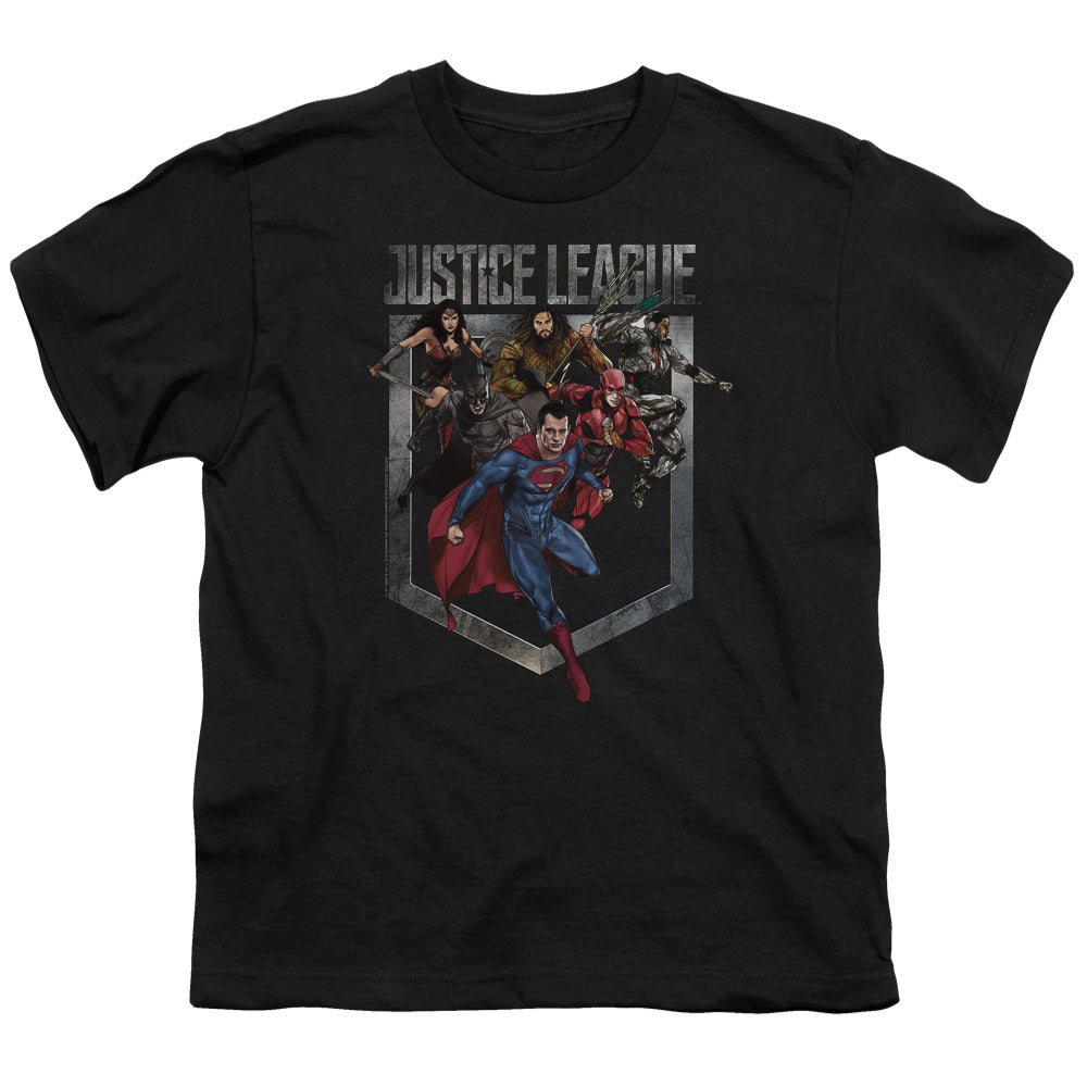 Justice League Movie Charge Kids Youth T Shirt Black Officially Licensed