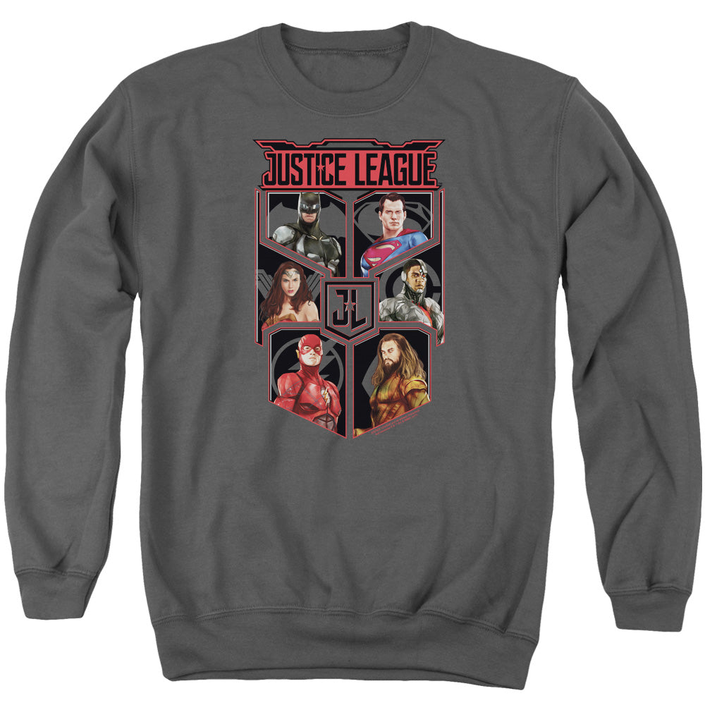 Justice League Movie League Of Six Mens Crewneck Sweatshirt Charcoal Officially Licensed