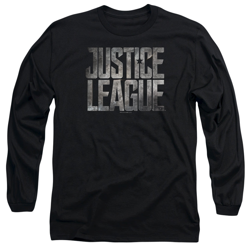 Justice League Movie Metal Logo Mens Long Sleeve Shirt Black Officially Licensed Officially Licensed