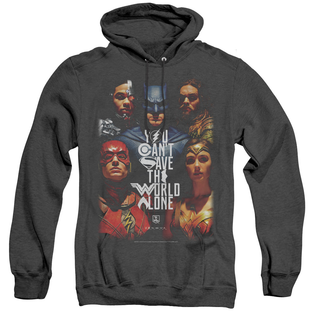 Justice League Movie Save The World Poster Mens Heather Hoodie Black Officially Licensed