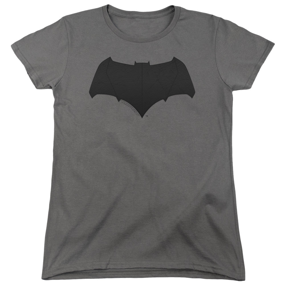 Justice League Movie Batman Logo Womens T Shirt Charcoal Officially Licensed