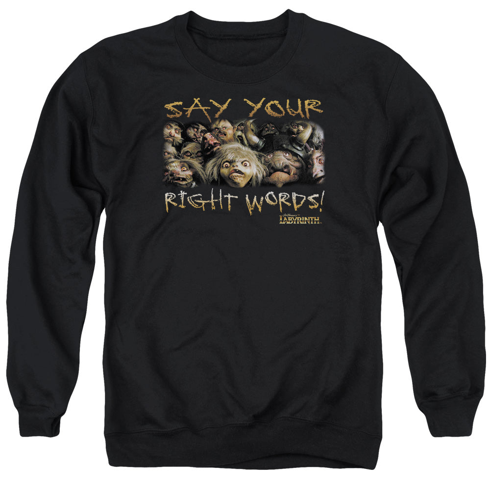 Labyrinth Say Your Right Words Mens Crewneck Sweatshirt Black Officially Licensed