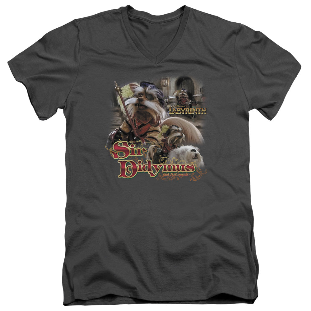 Labyrinth Sir Didymus Mens Slim Fit V-Neck T Shirt Charcoal Officially Licensed