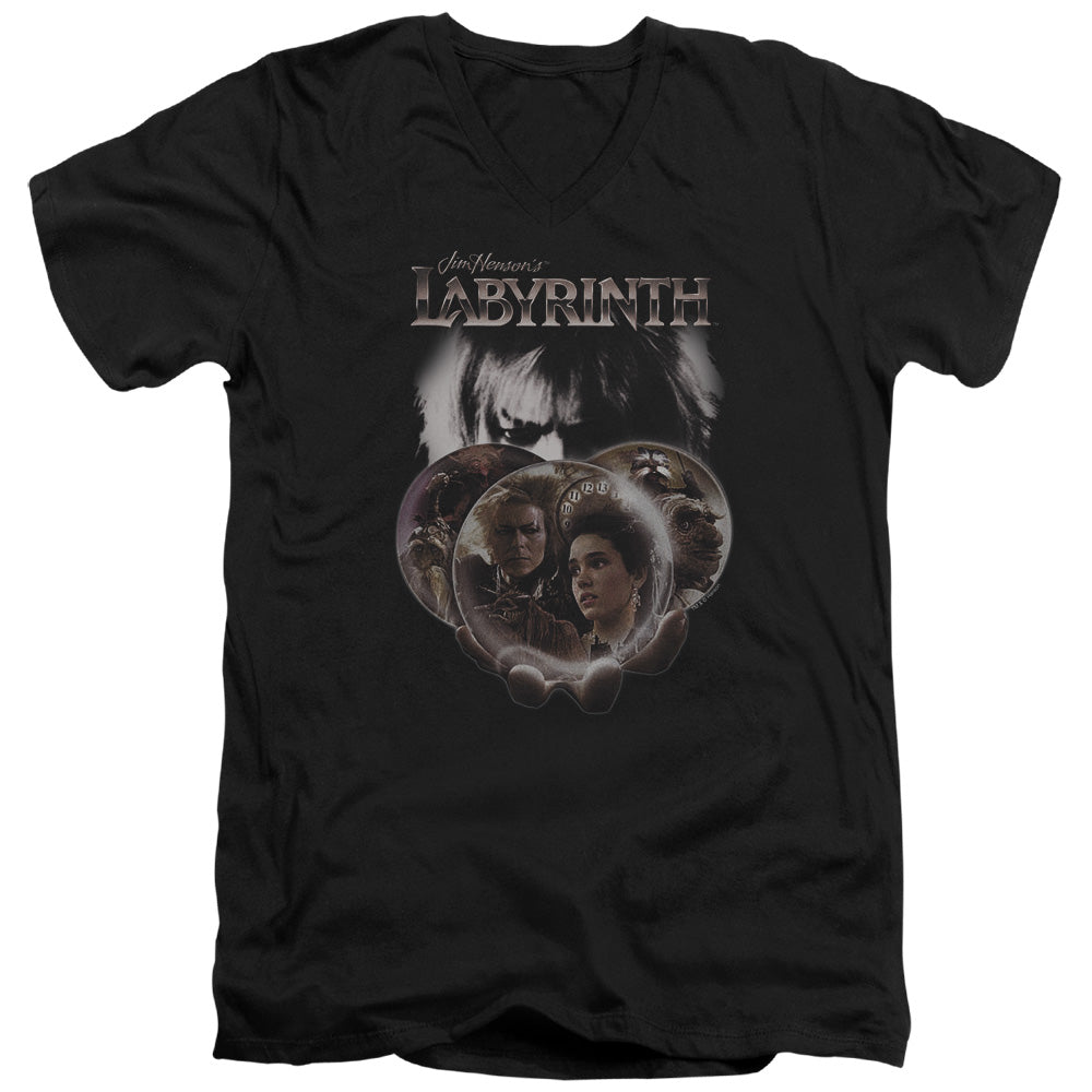 Labyrinth Globes Mens Slim Fit V-Neck T Shirt Black Officially Licensed