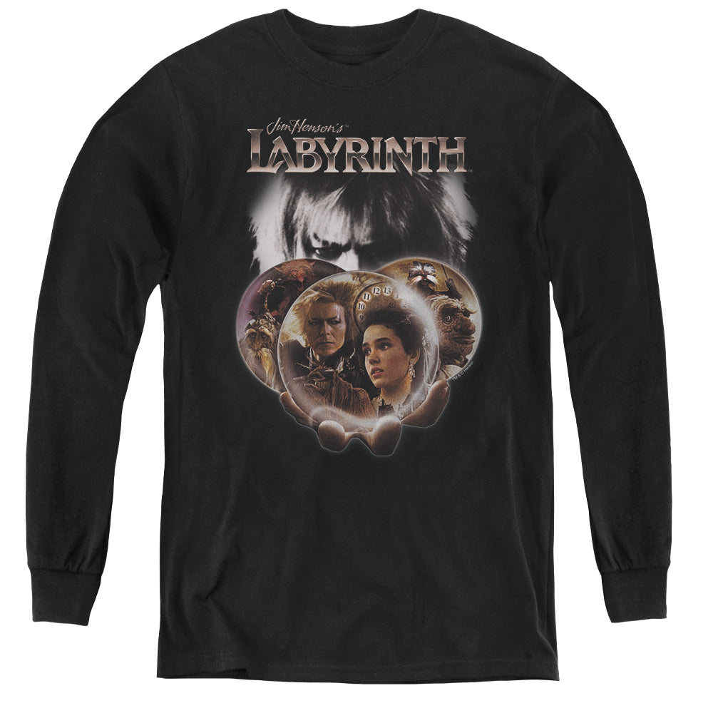 Labyrinth Globes Long Sleeve Kids Youth T Shirt Black Officially Licensed