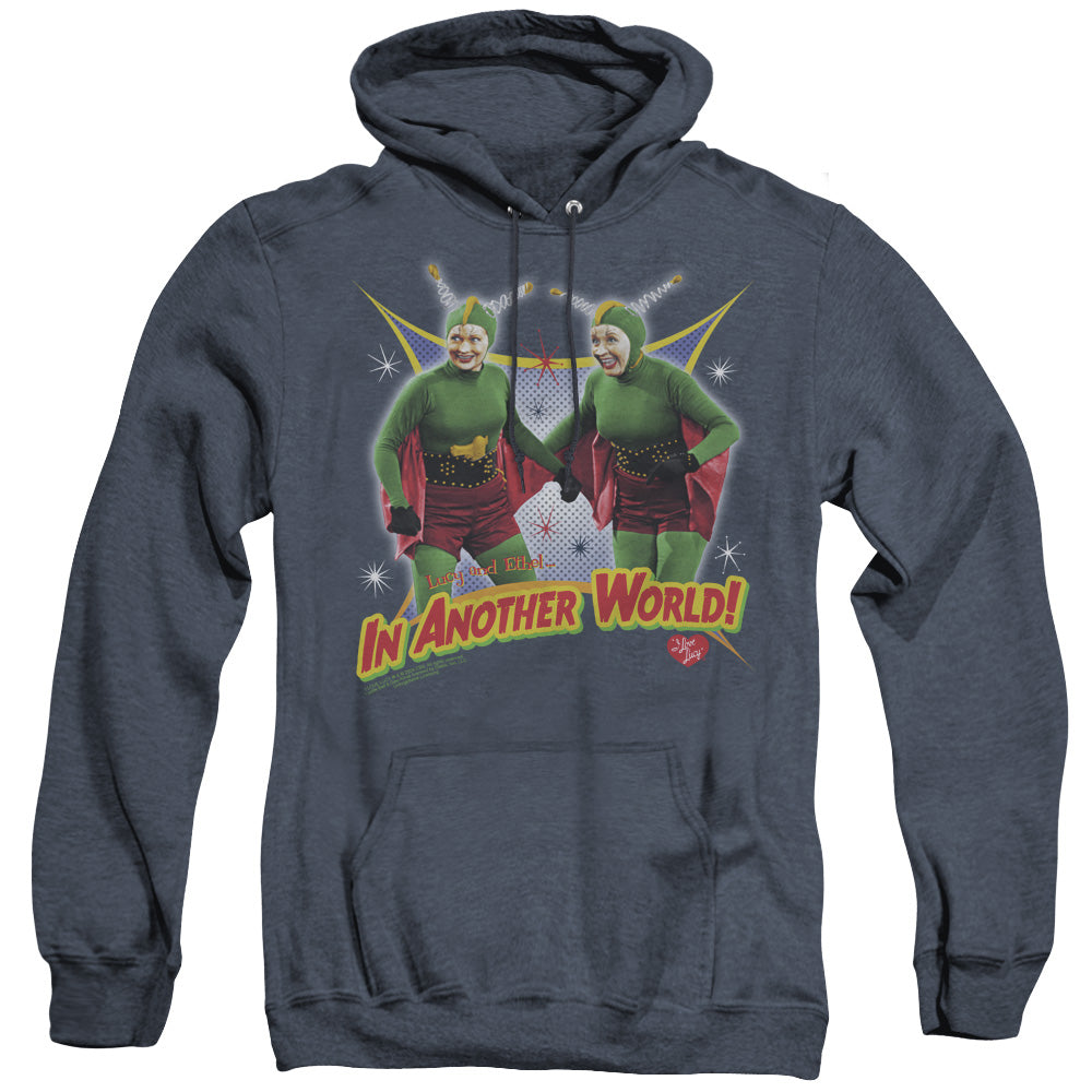 I Love Lucy In Another World Mens Heather Hoodie Navy Officially Licensed