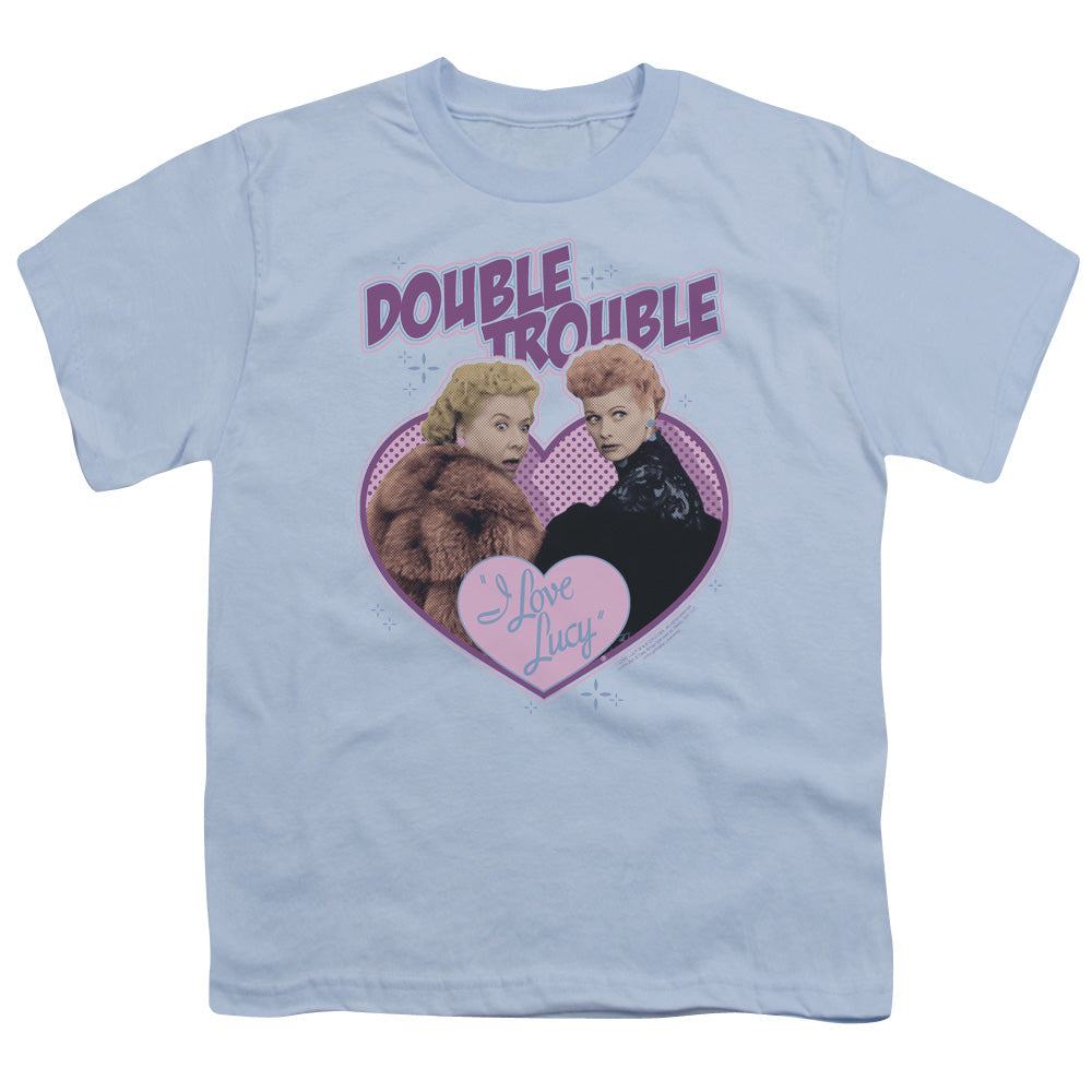 I Love Lucy Double Trouble Kids Youth T Shirt Light Blue Officially Licensed