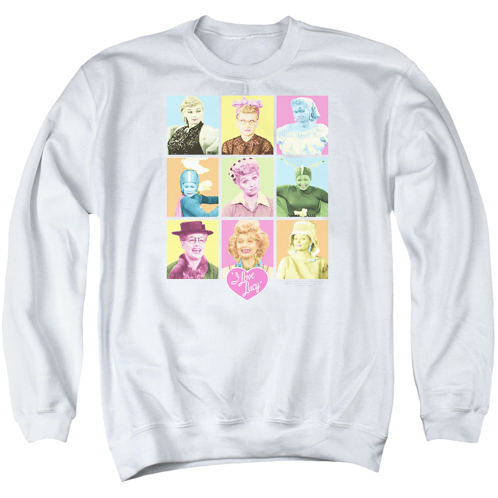 I Love Lucy So Many Faces Mens Crewneck Sweatshirt White Officially Licensed